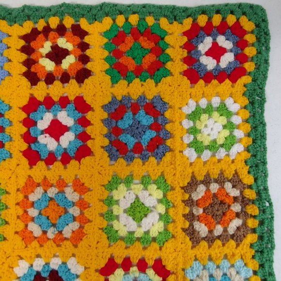 Afghan Multicolored Granny Crotchet Square Throw Blanket 31" x 31" Homemade - Picture 4 of 6
